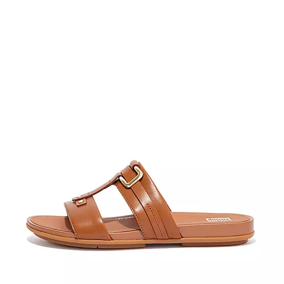 Ciabatte Donna FitFlop GRACIE Stud-Fibbia Pelle Marroni Chiaro | 93868943