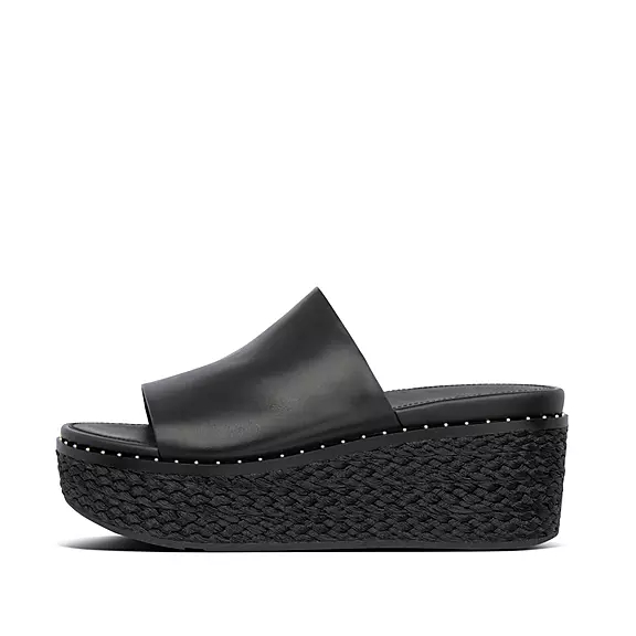 Sandali Con Plateau Donna FitFlop ELOISE Espadrillas Pelle Wedge Nere | 18488405