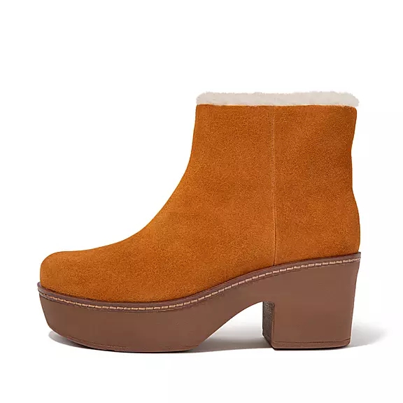 Stivaletti Donna FitFlop PILAR Shearling-Foderati Pelle Scamosciata Platform Marroni Chiaro | 52887907
