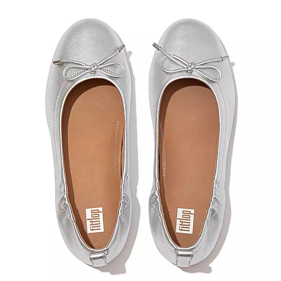 Ballerine Donna FitFlop ALLEGRO Bow Metallic Pelle Argento | 26614228