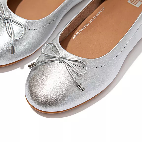 Ballerine Donna FitFlop ALLEGRO Bow Metallic Pelle Argento | 26614228