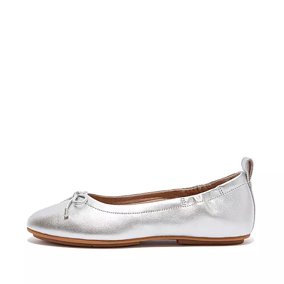Ballerine Donna FitFlop ALLEGRO Bow Metallic Pelle Argento | 26614228