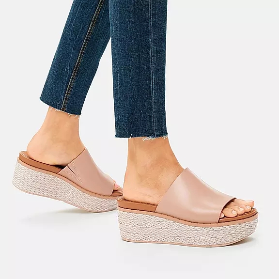 Ciabatte Donna FitFlop ELOISE Espadrillas Pelle Wedge Beige | 66918245