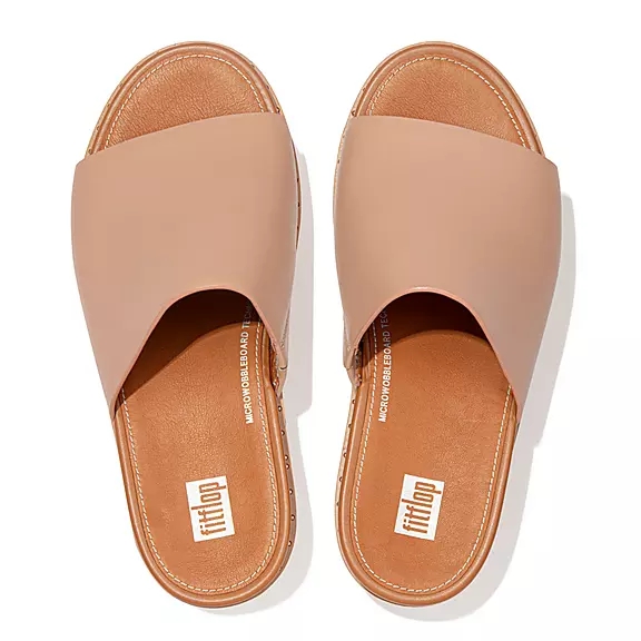 Ciabatte Donna FitFlop ELOISE Espadrillas Pelle Wedge Beige | 66918245