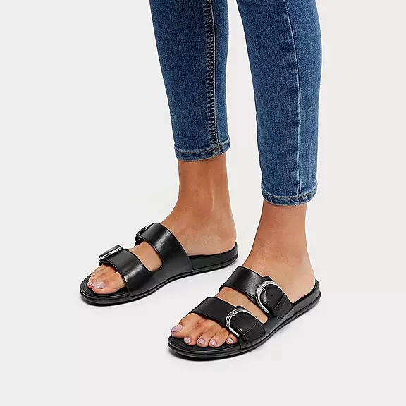 Ciabatte Donna FitFlop GRACIE Fibbia Pelle Nere | 15159348