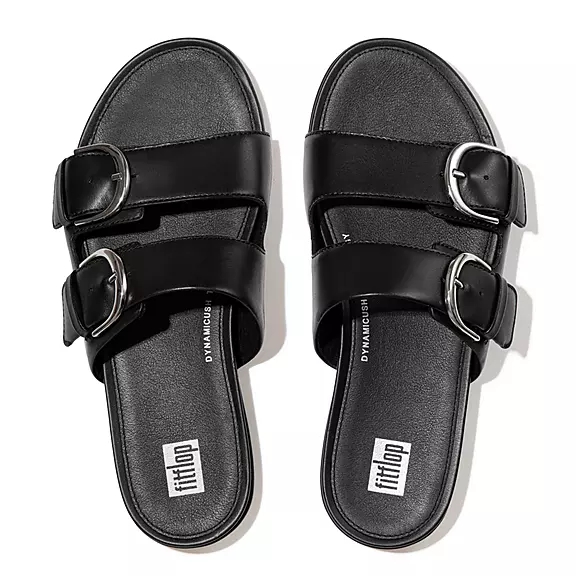Ciabatte Donna FitFlop GRACIE Fibbia Pelle Nere | 15159348