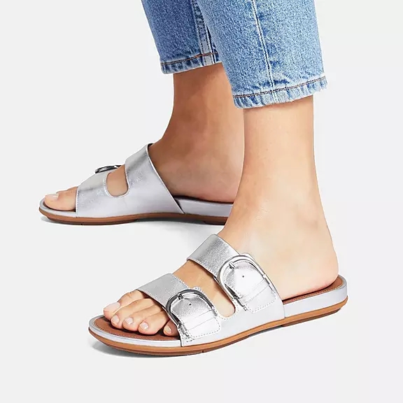 Ciabatte Donna FitFlop GRACIE Fibbia Pelle Argento | 66357148