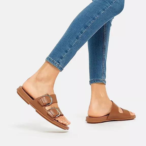 Ciabatte Donna FitFlop GRACIE Fibbia Pelle Marroni Chiaro | 91066561