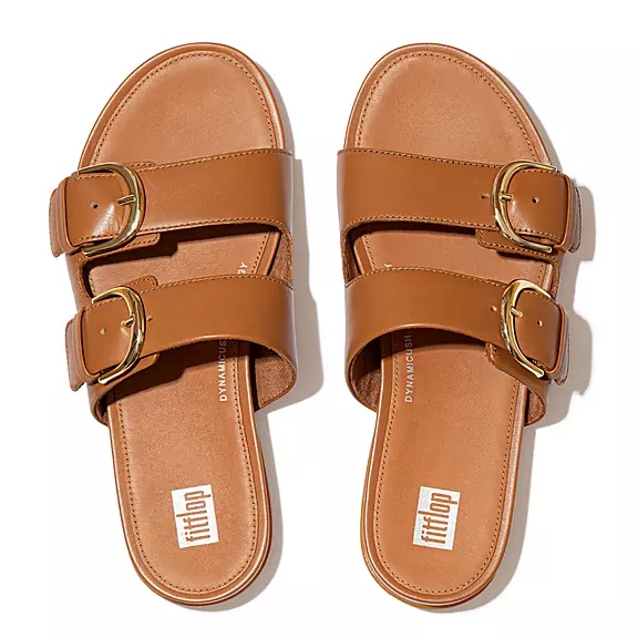 Ciabatte Donna FitFlop GRACIE Fibbia Pelle Marroni Chiaro | 91066561