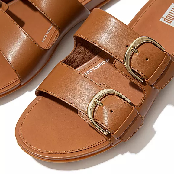 Ciabatte Donna FitFlop GRACIE Fibbia Pelle Marroni Chiaro | 91066561