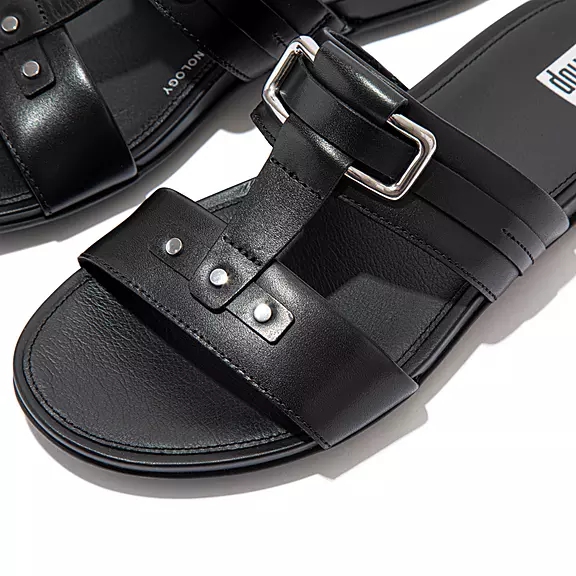 Ciabatte Donna FitFlop GRACIE Stud-Fibbia Pelle Nere | 47956152