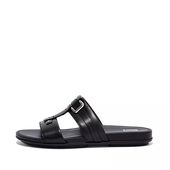 Ciabatte Donna FitFlop GRACIE Stud-Fibbia Pelle Nere | 47956152