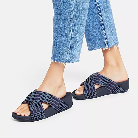 Ciabatte Donna FitFlop LULU Art-Denim Cross Blu Marino | 66732713