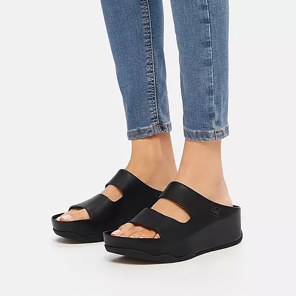 Ciabatte Donna FitFlop SHUV Two-Bar Pelle Nere | 44276247