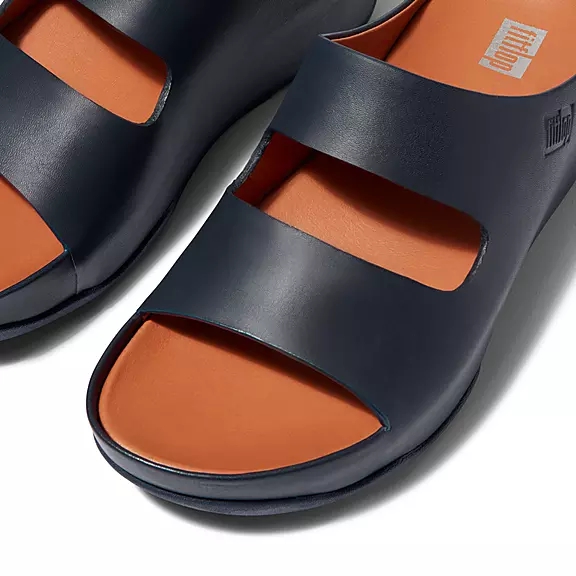 Ciabatte Donna FitFlop SHUV Two-Bar Pelle Blu Marino | 66044271