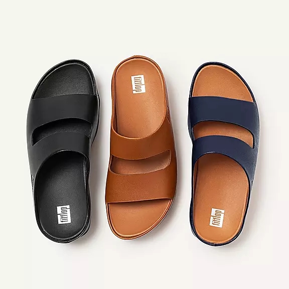 Ciabatte Donna FitFlop SHUV Two-Bar Pelle Blu Marino | 66044271