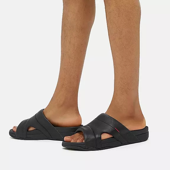 Ciabatte Uomo FitFlop FREEWAY Pelle Pool Nere | 76424873