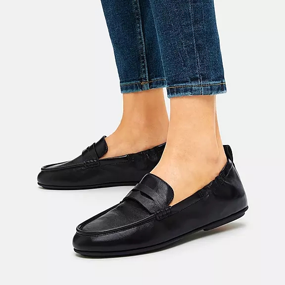 Mocassini Donna FitFlop ALLEGRO Metallic Pelle Penny Nere | 51111006