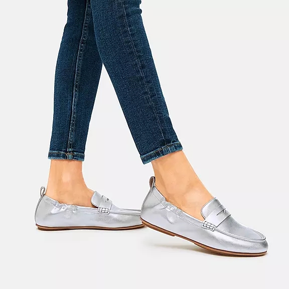 Mocassini Donna FitFlop ALLEGRO Metallic Pelle Penny Argento | 58461255
