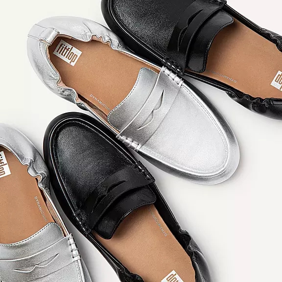 Mocassini Donna FitFlop ALLEGRO Metallic Pelle Penny Argento | 58461255