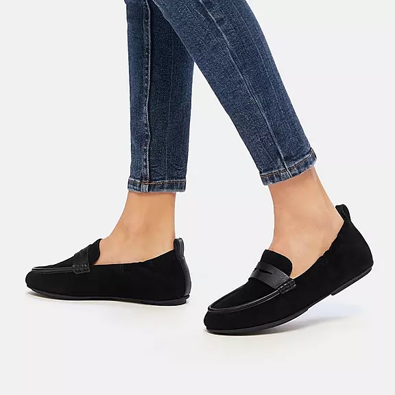 Mocassini Donna FitFlop ALLEGRO Pelle Scamosciata Penny Nere | 13675788