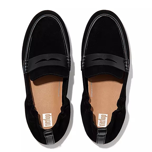 Mocassini Donna FitFlop ALLEGRO Pelle Scamosciata Penny Nere | 13675788