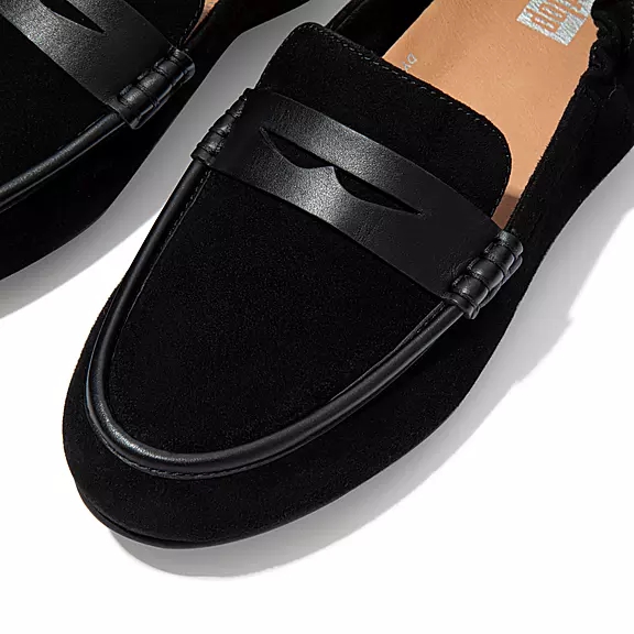 Mocassini Donna FitFlop ALLEGRO Pelle Scamosciata Penny Nere | 13675788
