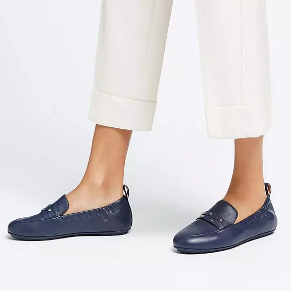 Mocassini Donna FitFlop ALLEGRO Studded Pelle Blu Marino | 34667433