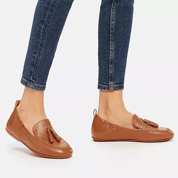 Mocassini Donna FitFlop ALLEGRO Tassel Pelle Marroni Chiaro | 54498513