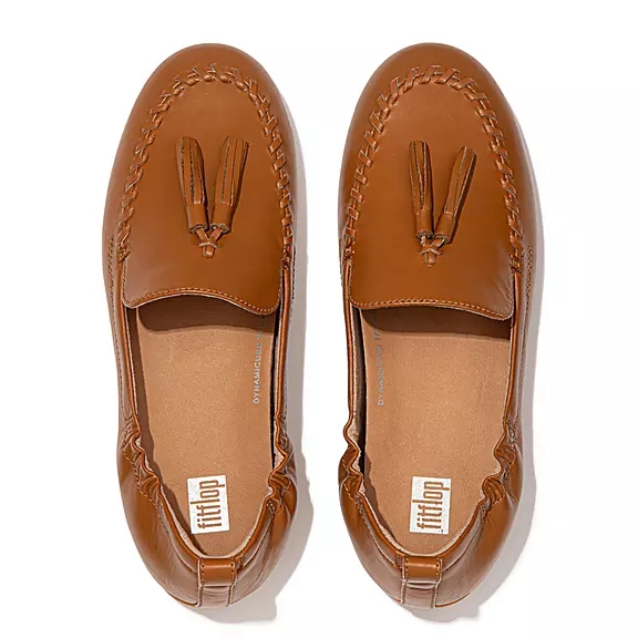 Mocassini Donna FitFlop ALLEGRO Tassel Pelle Marroni Chiaro | 54498513