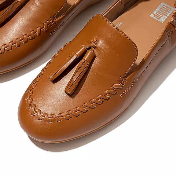 Mocassini Donna FitFlop ALLEGRO Tassel Pelle Marroni Chiaro | 54498513