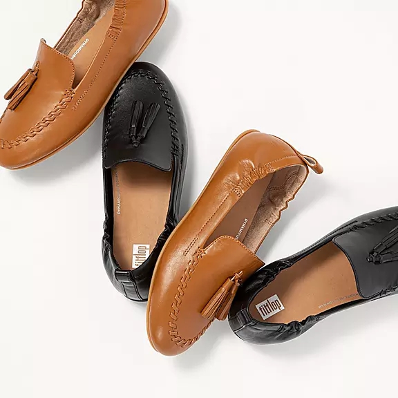 Mocassini Donna FitFlop ALLEGRO Tassel Pelle Marroni Chiaro | 54498513