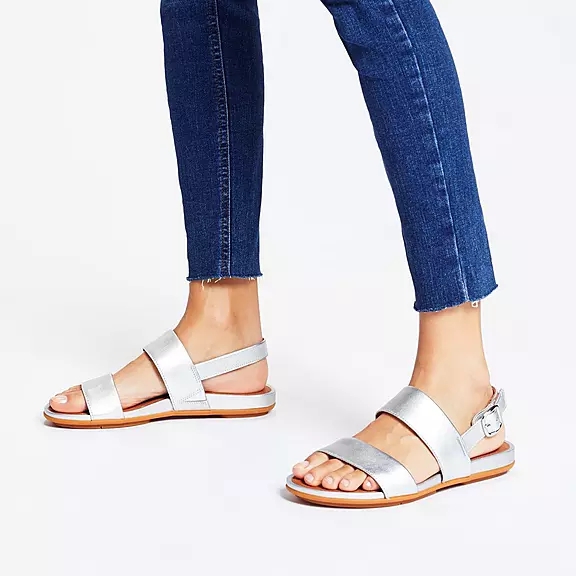 Sandali Con Cinturino Sul Retro Donna FitFlop GRACIE Metallic Pelle Argento | 96330258