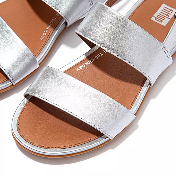 Sandali Con Cinturino Sul Retro Donna FitFlop GRACIE Metallic Pelle Argento | 96330258