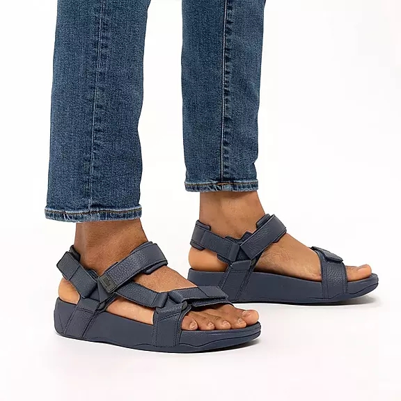 Sandali Con Cinturino Sul Retro Uomo FitFlop RYKER Pelle Mix Blu Marino | 56130446