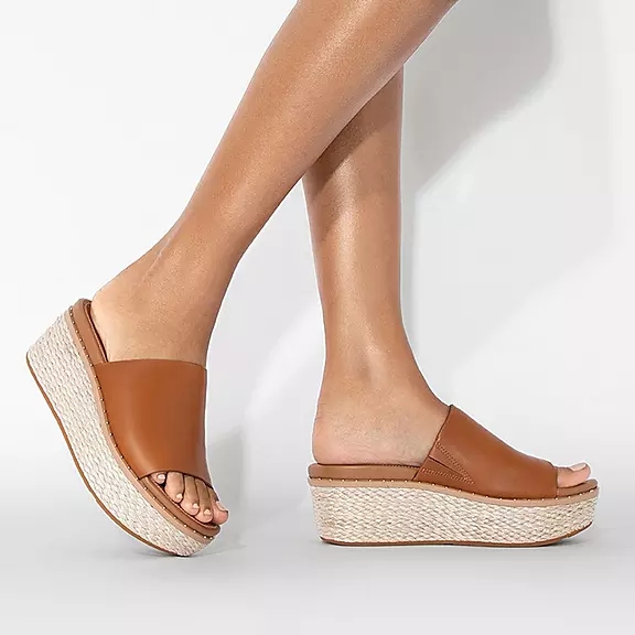 Sandali Con Plateau Donna FitFlop ELOISE Espadrillas Pelle Wedge Marroni Chiaro | 31144700