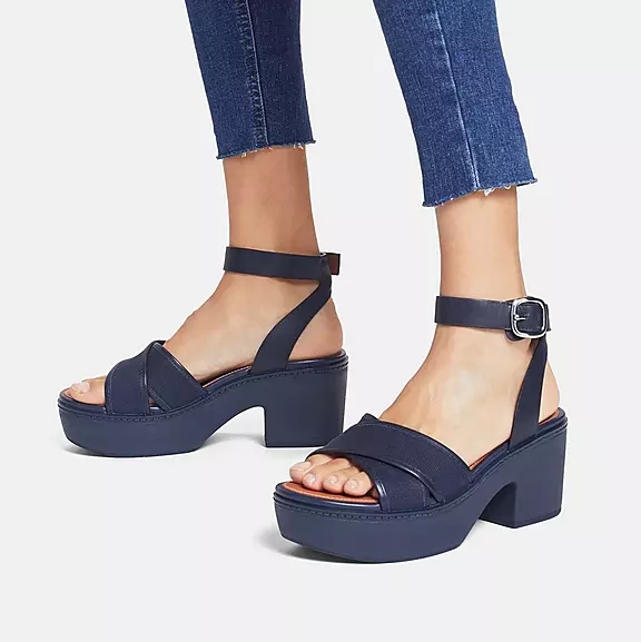 Sandali Con Plateau Donna FitFlop PILAR Tela Ankle-Cinturino Blu Marino | 89181934