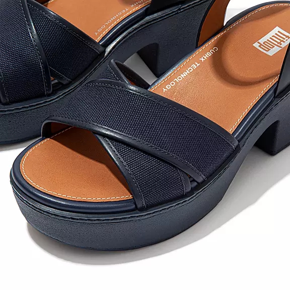 Sandali Con Plateau Donna FitFlop PILAR Tela Ankle-Cinturino Blu Marino | 89181934