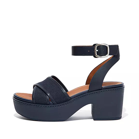 Sandali Con Plateau Donna FitFlop PILAR Tela Ankle-Cinturino Blu Marino | 89181934