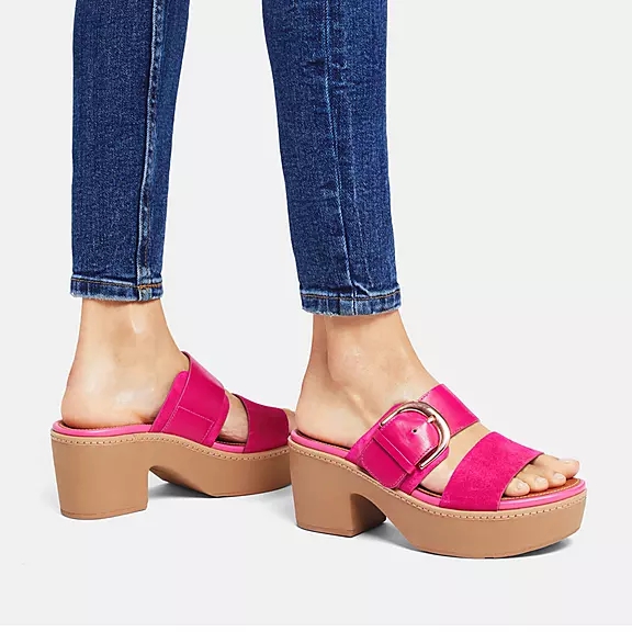 Sandali Con Plateau Donna FitFlop PILAR Pelle Scamosciata-Mix Fucsia Rosa | 91220552
