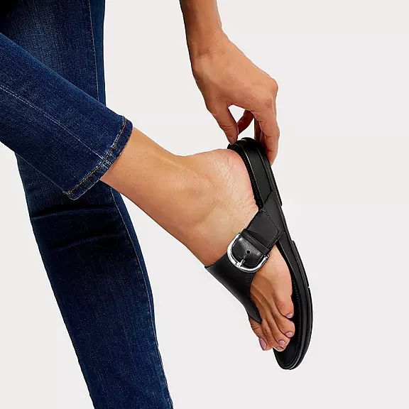 Sandali Con Puntale Donna FitFlop GRACIE Fibbia Pelle Nere | 22446811