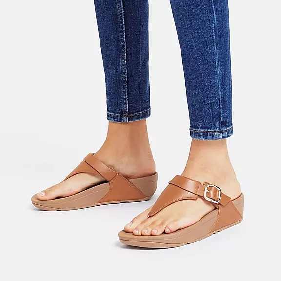 Sandali Con Puntale Donna FitFlop LULU Adjustable Pelle Marroni Chiaro | 18152032