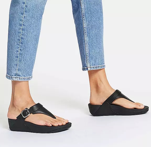 Sandali Con Puntale Donna FitFlop LULU Adjustable Pelle Nere | 34053388