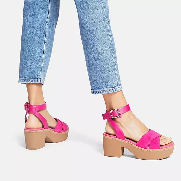 Sandali Con Zeppa Donna FitFlop PILAR Pelle Scamosciata-Mix Fucsia Rosa | 93337759