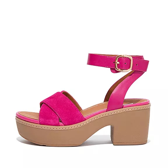 Sandali Con Zeppa Donna FitFlop PILAR Pelle Scamosciata-Mix Fucsia Rosa | 93337759
