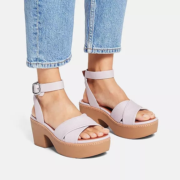 Sandali Con Zeppa Donna FitFlop PILAR Tela Ankle-Cinturino Viola Chiaro | 40403887