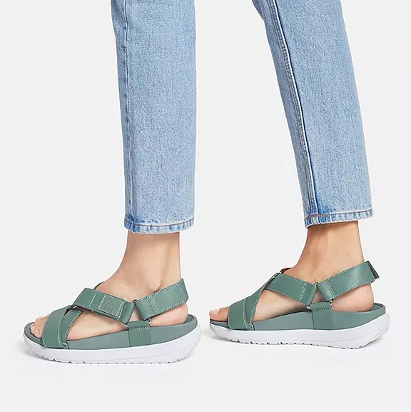 Sandali Donna FitFlop LOOSH Pelle Cross-Cinturino Verdi | 75823922