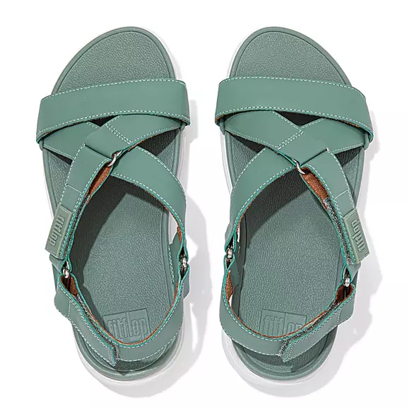 Sandali Donna FitFlop LOOSH Pelle Cross-Cinturino Verdi | 75823922