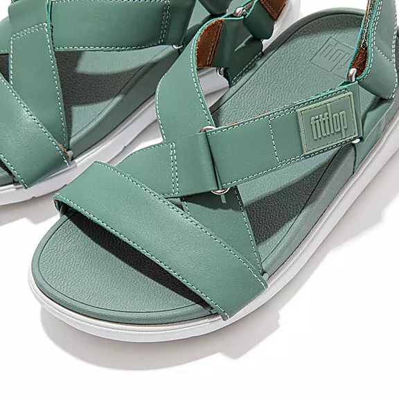 Sandali Donna FitFlop LOOSH Pelle Cross-Cinturino Verdi | 75823922