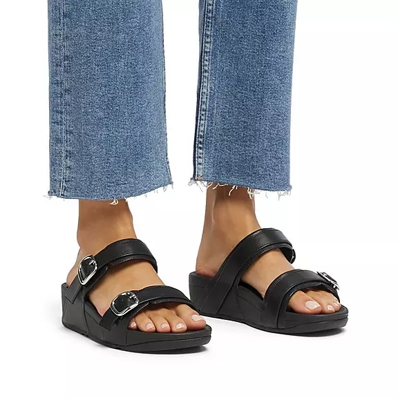 Sandali Donna FitFlop LULU Adjustable Pelle Nere | 51699944